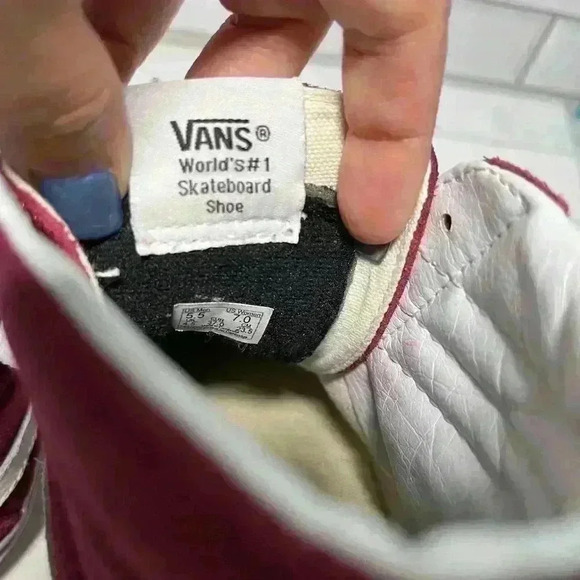 Vans Men's Burgundy and White High-Top Sneakers - Picture 7 of 13